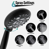 Multi function Hand Shower with Mist, Power Massage & Rain Functions with Hose & Wall Hook, Black - Marcoware