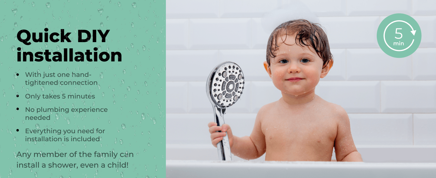 6 Mode Hybrid 2in1 Hand / Overhead Shower with Hose & Arm Adapter - Marcoware