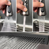 Kitchen Sink with ANTI SCRATCH DESIGN Integrated Waterfall and Pull - down Faucet Set Stainless Steel Sink with Cup washer, Drain Baskets & Chopping Board, Black, Mat Finish - Marcoware