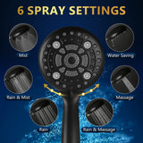 Multi function Hand Shower with Mist, Power Massage & Rain Functions with Hose & Wall Hook, Black - Marcoware