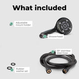 Multi function Hand Shower with Mist, Power Massage & Rain Functions with Hose & Wall Hook, Black - Marcoware