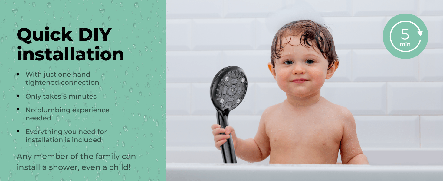 Multi function Hand Shower with Mist, Power Massage & Rain Functions with Hose & Wall Hook, Black - Marcoware