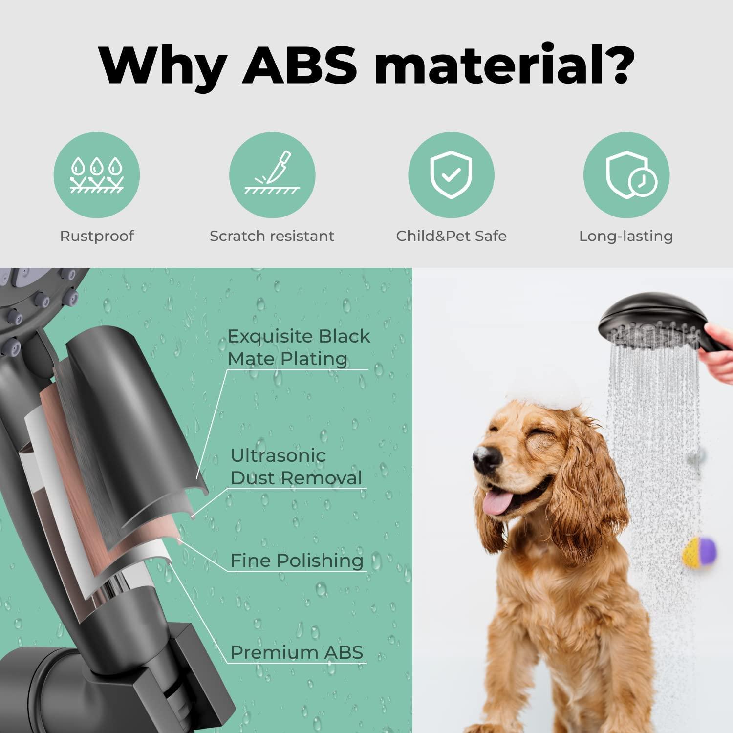 Multi function Hand Shower with Mist, Power Massage & Rain Functions with Hose & Wall Hook, Black - Marcoware