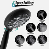 Multi function Hand Shower with Mist, Power Massage & Rain Functions with Hose & Wall Hook, Black - Marcoware