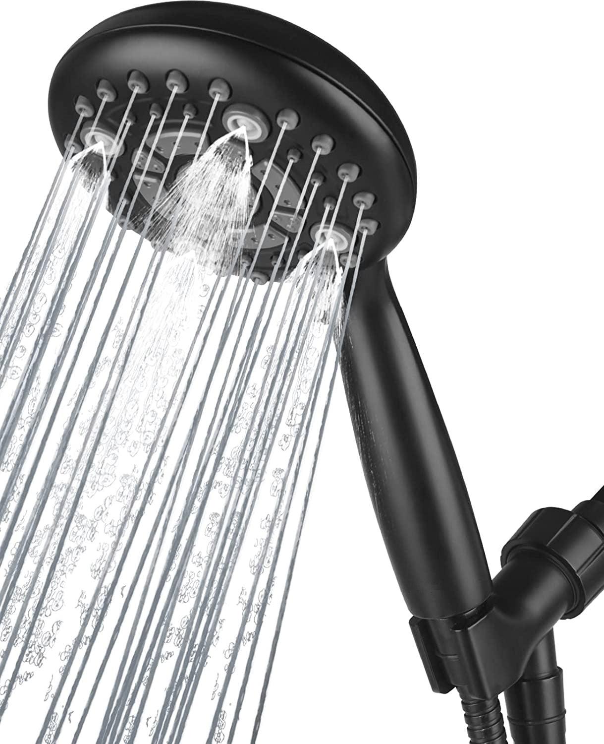 Multi function Hand Shower with Mist, Power Massage & Rain Functions with Hose & Wall Hook, Black - Marcoware
