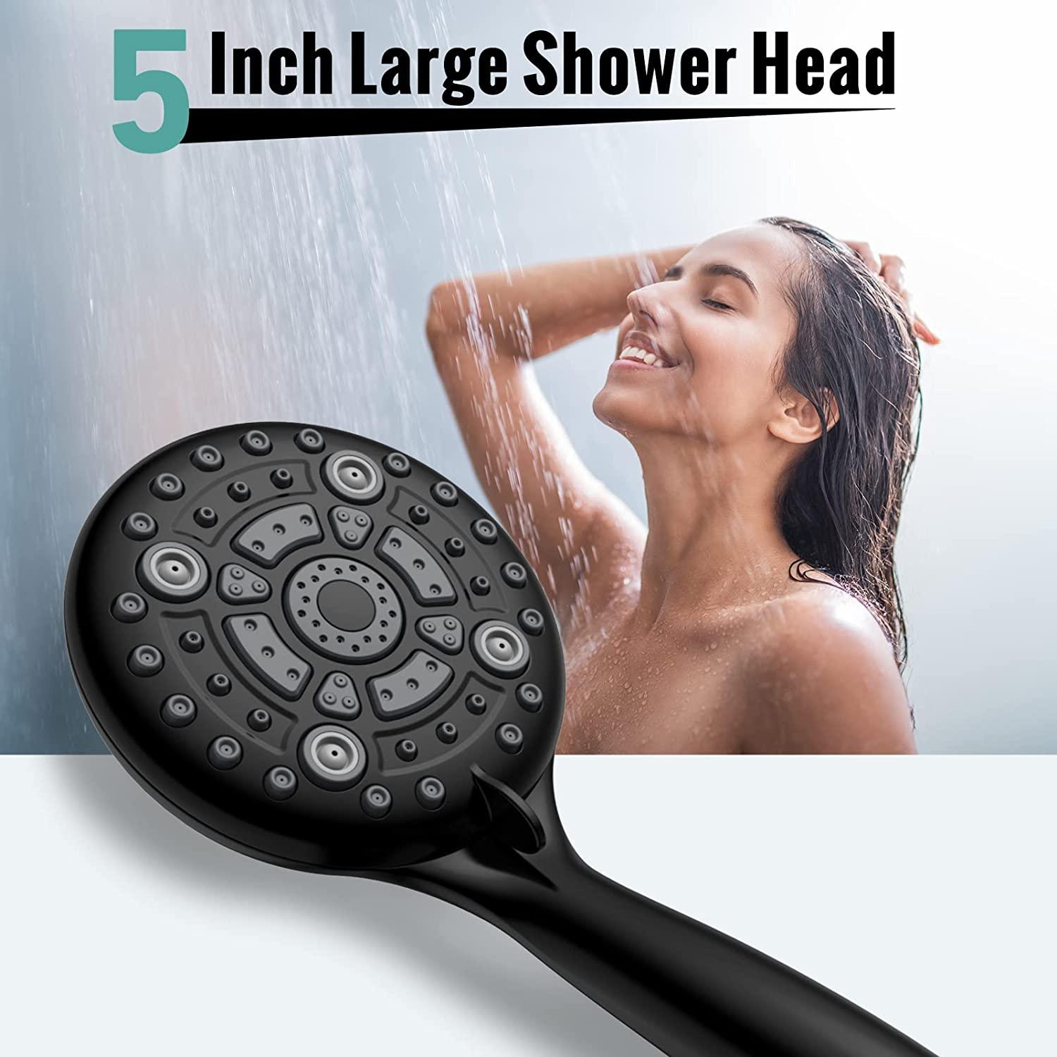 Multi function Hand Shower with Mist, Power Massage & Rain Functions with Hose & Wall Hook, Black - Marcoware