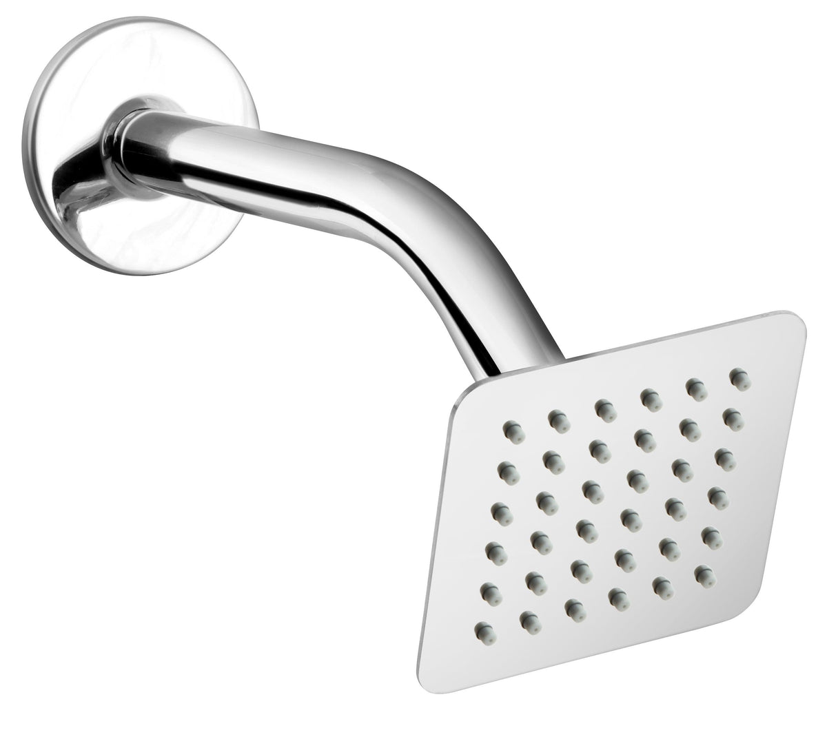 SS Trident Square 4 Inches Shower Head with Arm & Wall Flange - Marcoware