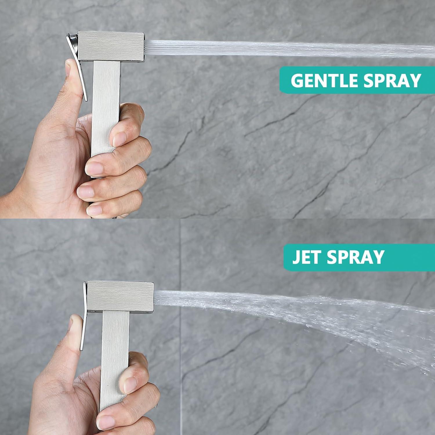 Stainless Steel Square Heavy Duty Health Faucet with Hose & Wall Mount Hook - Marcoware