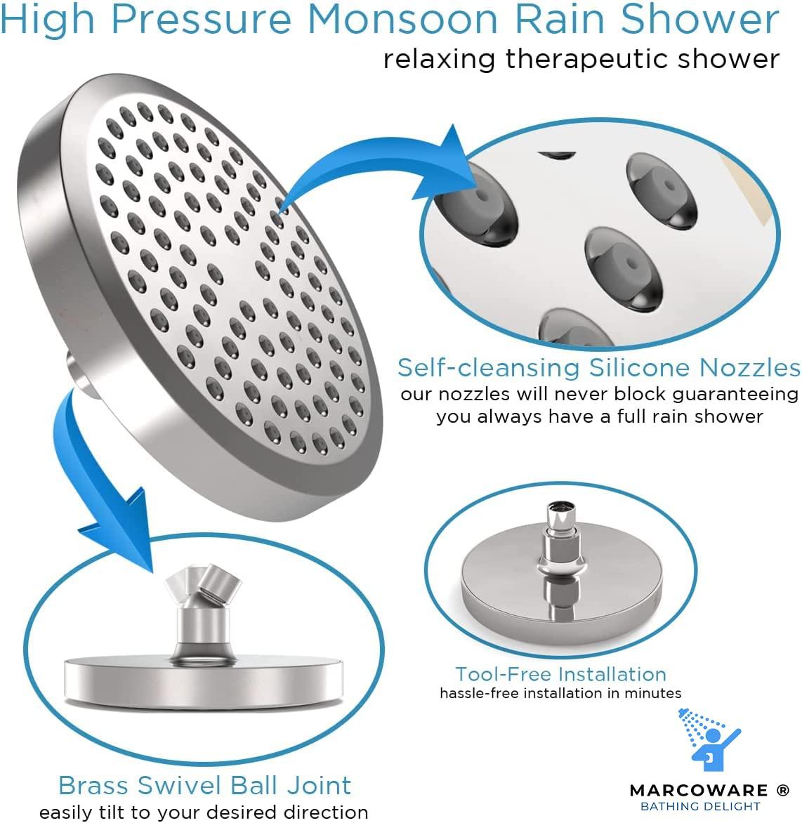 6 - Inch ABS Rain Shower Head with easy clean nozzles - Marcoware