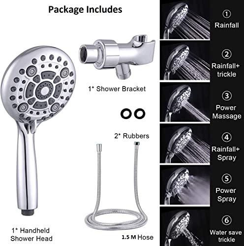 6 Mode Hybrid 2in1 Hand / Overhead Shower with Hose & Arm Adapter - Marcoware