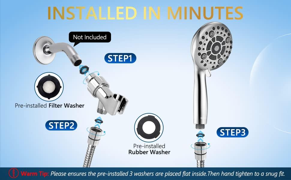 6 Mode Hybrid 2in1 Hand / Overhead Shower with Hose & Arm Adapter - Marcoware