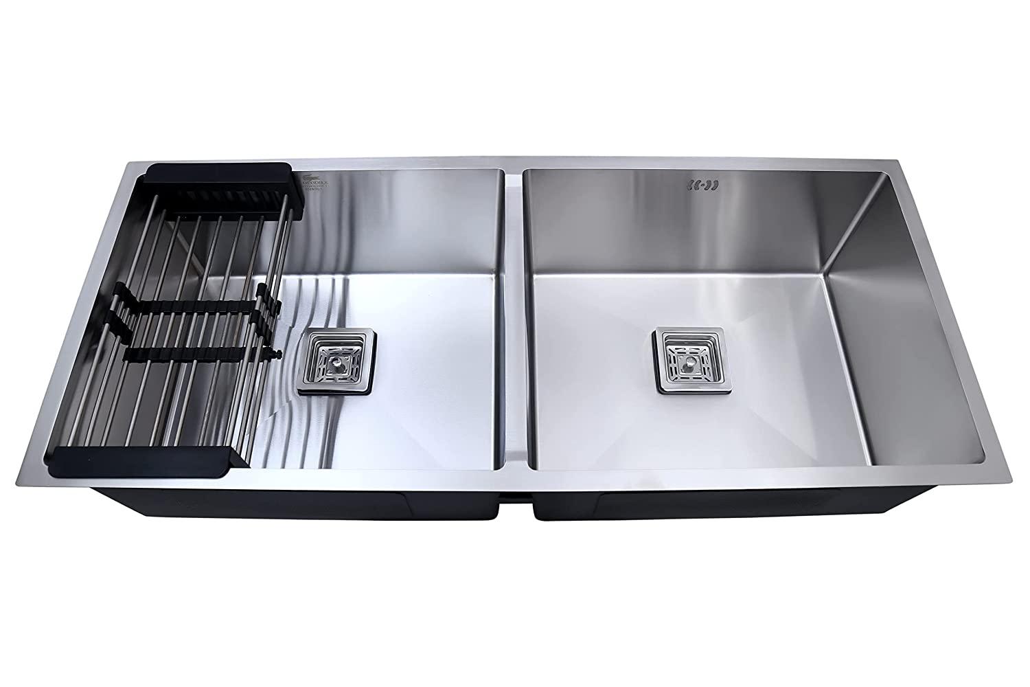 Handcrafted Double Bowl Kitchen Sink with Satin Finish - Marcoware