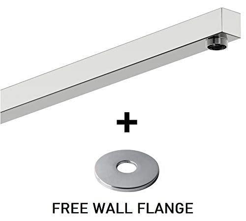 Square Shower arm with Wall Flange, Hybrid: Stainless Steel with Brass Couplings - Marcoware