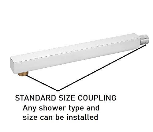 Square Shower arm with Wall Flange, Hybrid: Stainless Steel with Brass Couplings - Marcoware