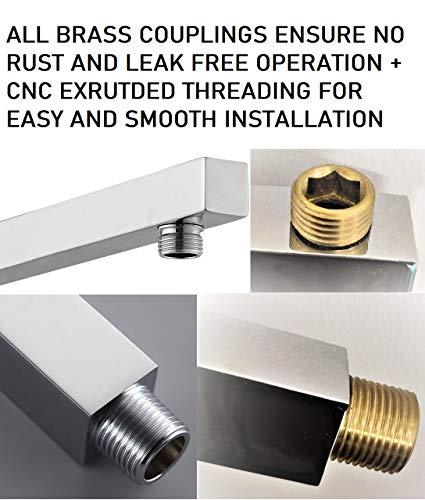 Square Shower arm with Wall Flange, Hybrid: Stainless Steel with Brass Couplings - Marcoware