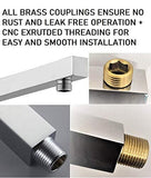 Square Shower arm with Wall Flange, Hybrid: Stainless Steel with Brass Couplings - Marcoware