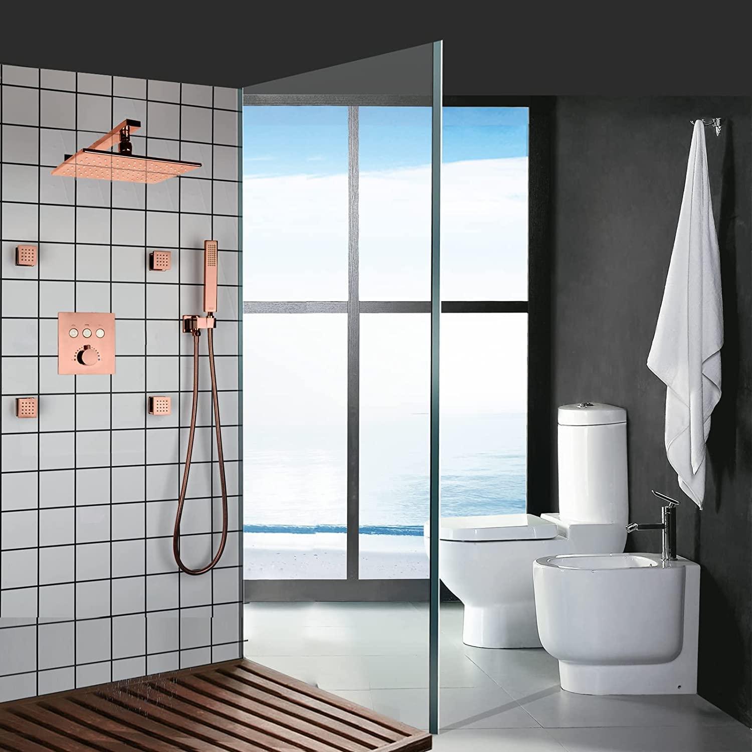 SS Breezo Heavy Duty Rain Overhead Shower, Rose Gold, Stainless Steel - Marcoware
